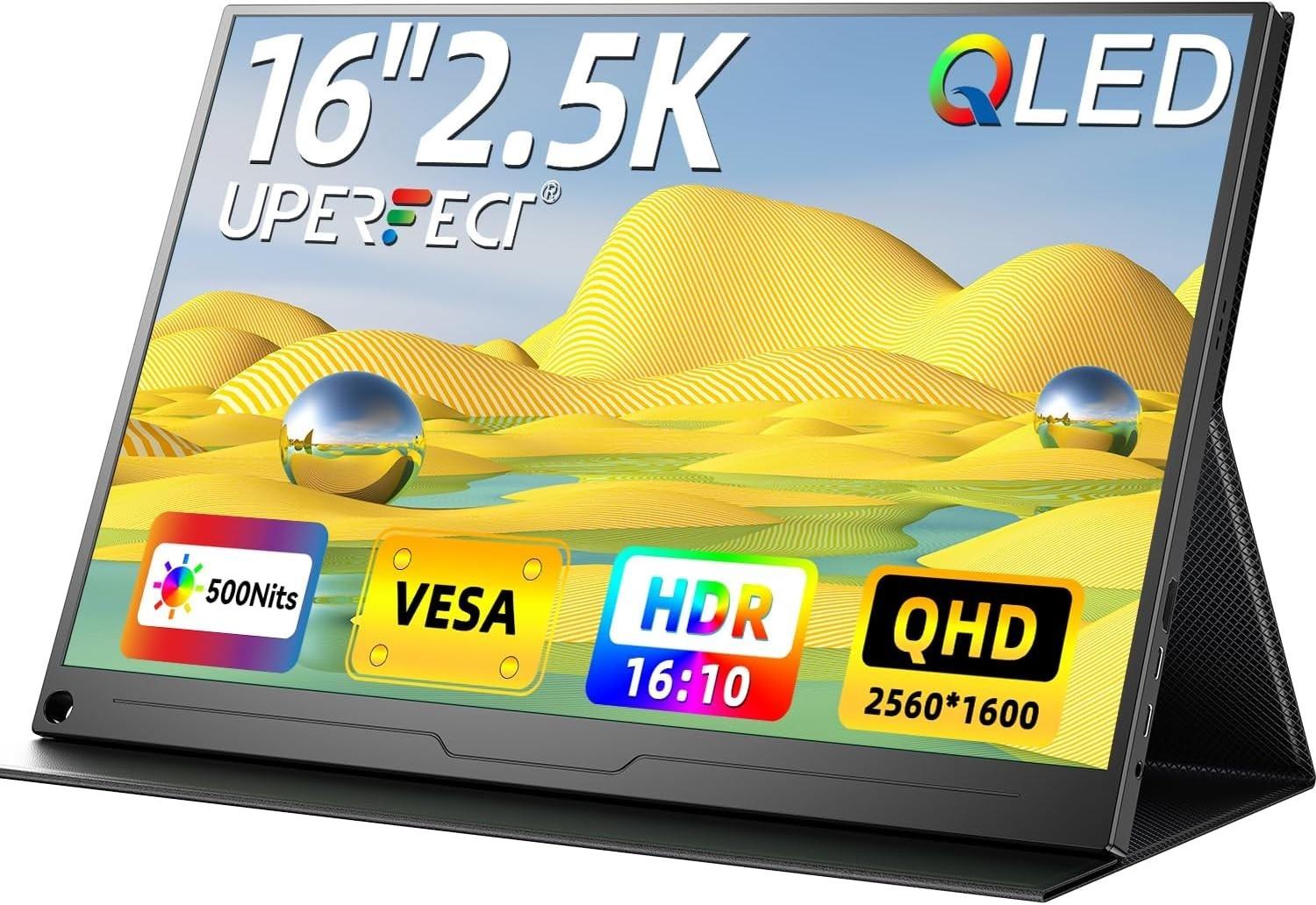 2k Portable Monitor, 16" 2560x1600 Qhd Portable Gaming Monitor Hdr