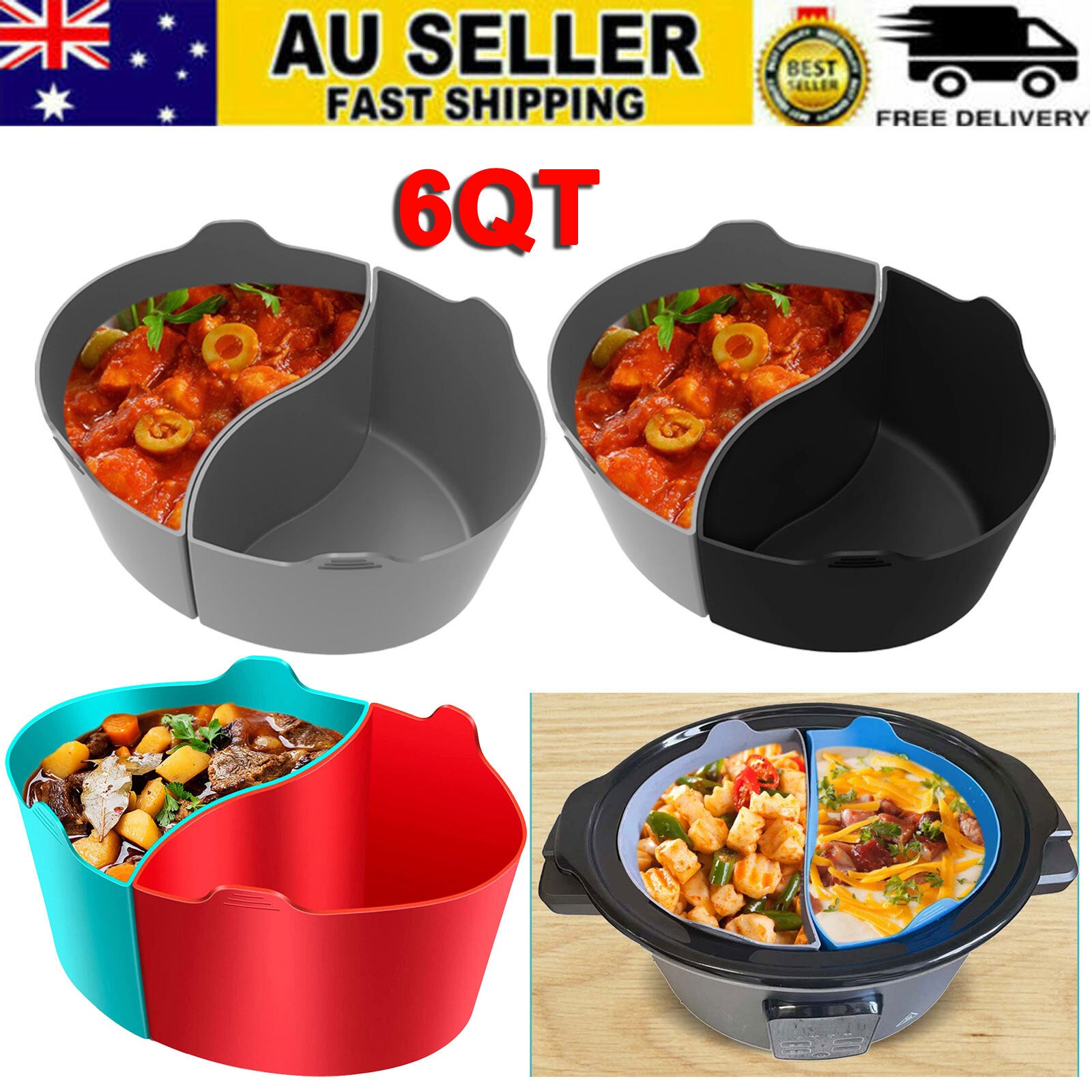 Silicone Slow Cooker Divider Liners Fit 6qt Crockpot Reusable And Leakproof Aus