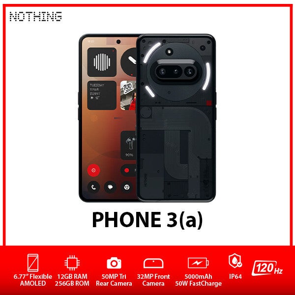 Nothing Phone 3(a) 5g Dual Sim Unlocked Android Mobile Phone – Black/12gb+256gb