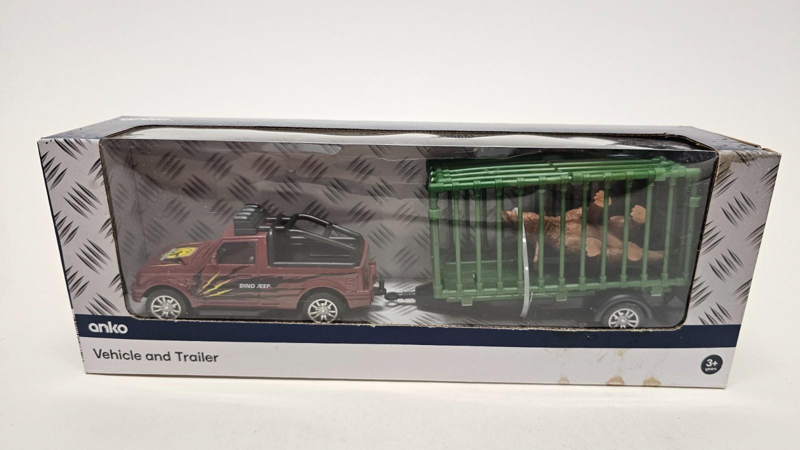 Anko Vehicle And Trailer: Dino Jeep And Triceratops In Cage