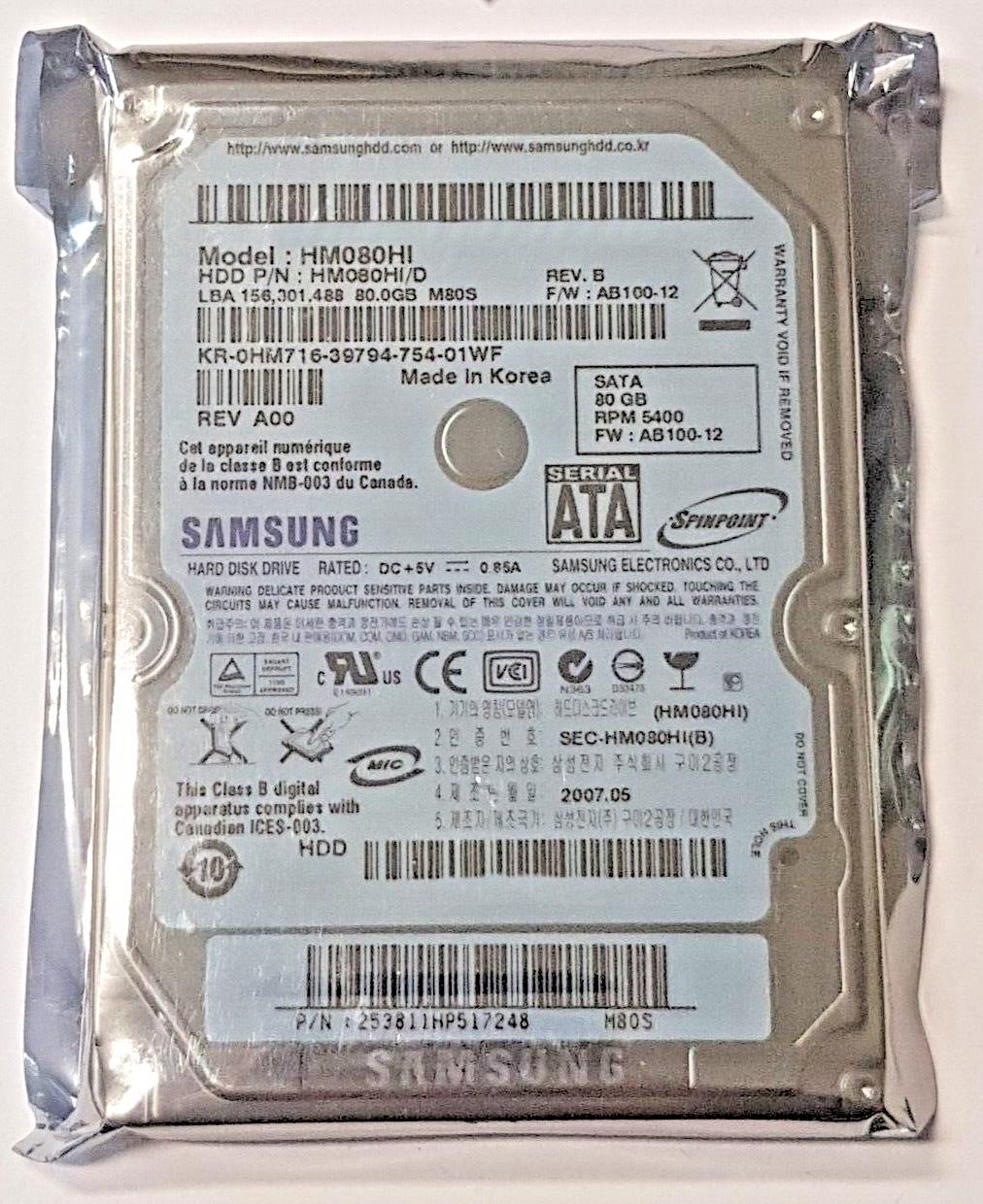 80gb Sata Samsung Spinpoint M80s Hm080hi 5400rpm 8mb Hdd 2.5" Hard Drive