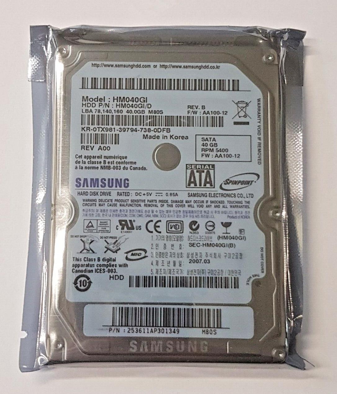 40gb Sata Samsung Spinpoint Hm040gi 5400rpm 8mb Hdd 2.5" Hard Drive