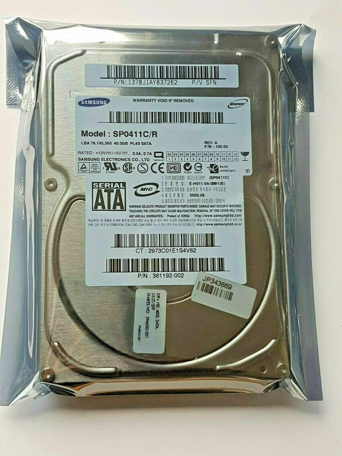 40gb Sata Samsung Spinpoint Sp0411c/r Pl40 7200rpm Hdd 2mb 3.5" Hard Drive
