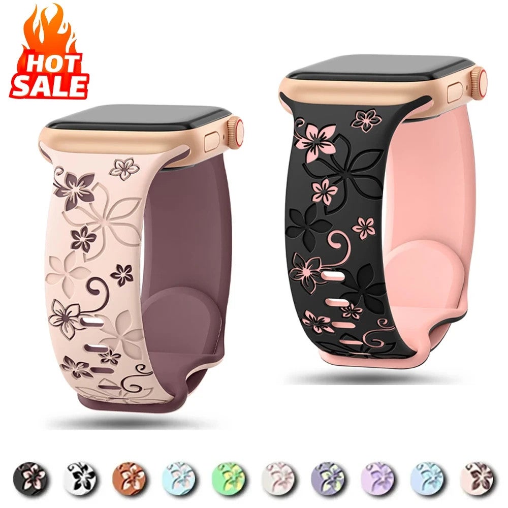 2 X Floral Engraved Strap Apple Watch Band Iwatch Series Se 10 9 8 7 6 Ultra 2