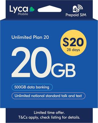 Lyca Mobile Au Unlimited Plan 20 Prepaid Sim $20 For $6