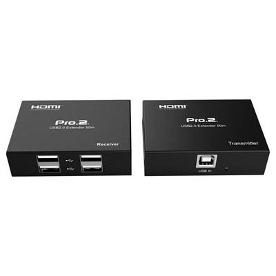 Pro2 1-in-4 Out Usb2.0 Over Single Cat5 Extender/transmitter Hub Black 50m