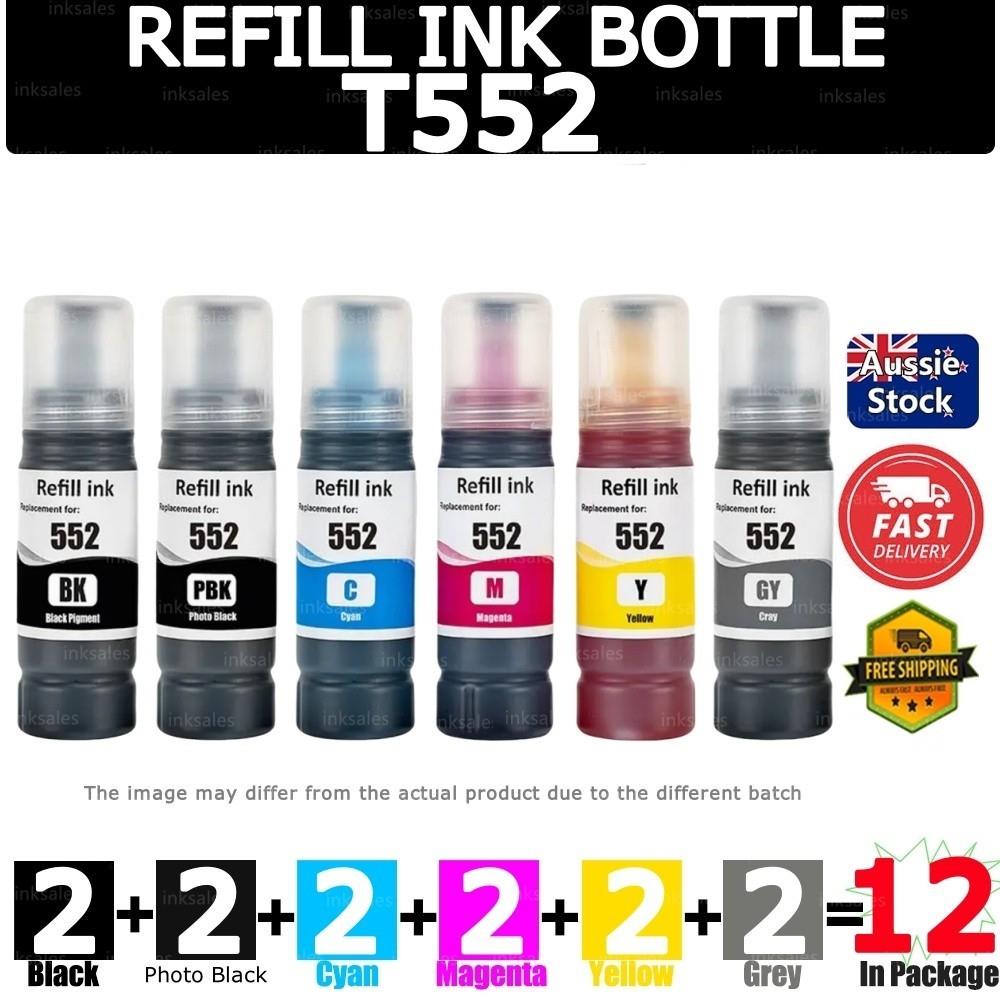 12 Generic T552 Ink Bottle For Epson Ecotank Photo Et8500 Et8550 Et-8500 Et-8550