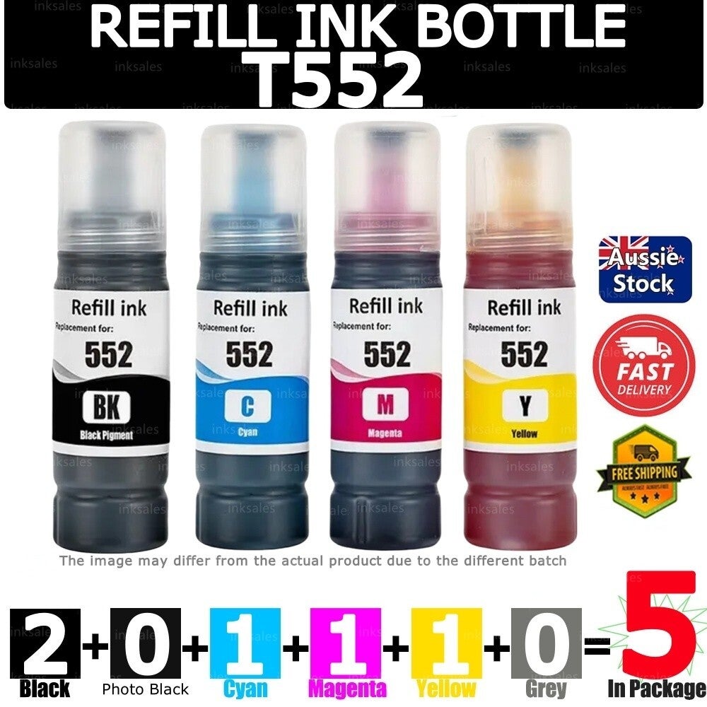 5x Generic T552 Ink Bottle For Epson Ecotank Photo Et8500 Et8550 Et-8500 Et-8550