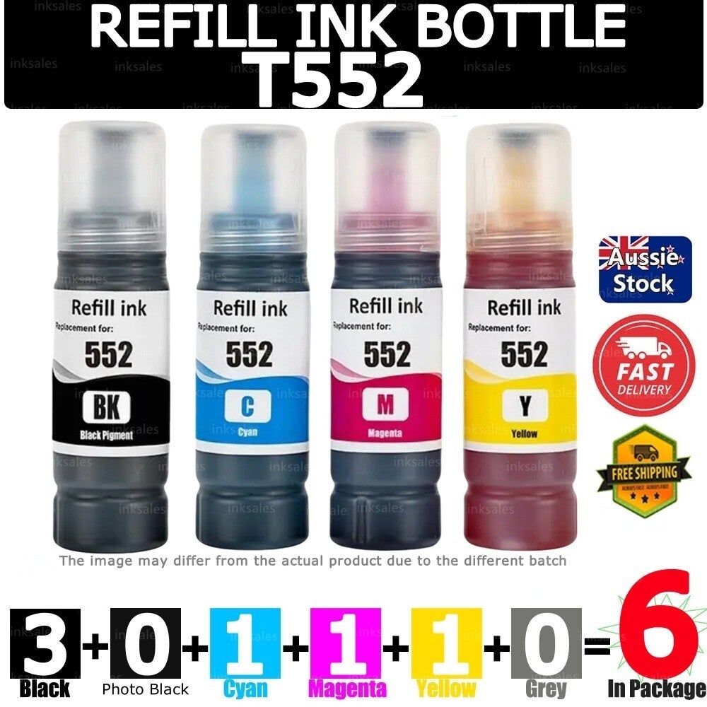 6x Generic T552 Ink Bottle For Epson Ecotank Photo Et8500 Et8550 Et-8500 Et-8550