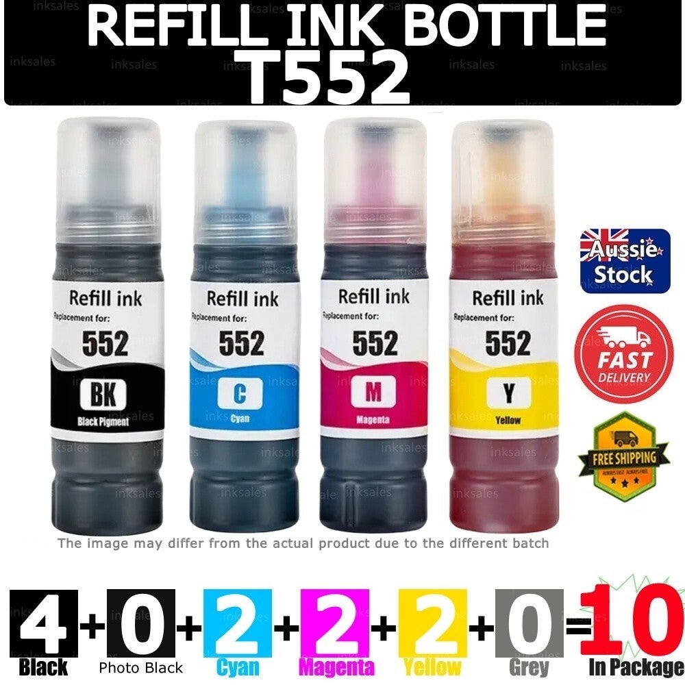 10 Generic T552 Ink Bottle For Epson Ecotank Photo Et8500 Et8550 Et-8500 Et-8550