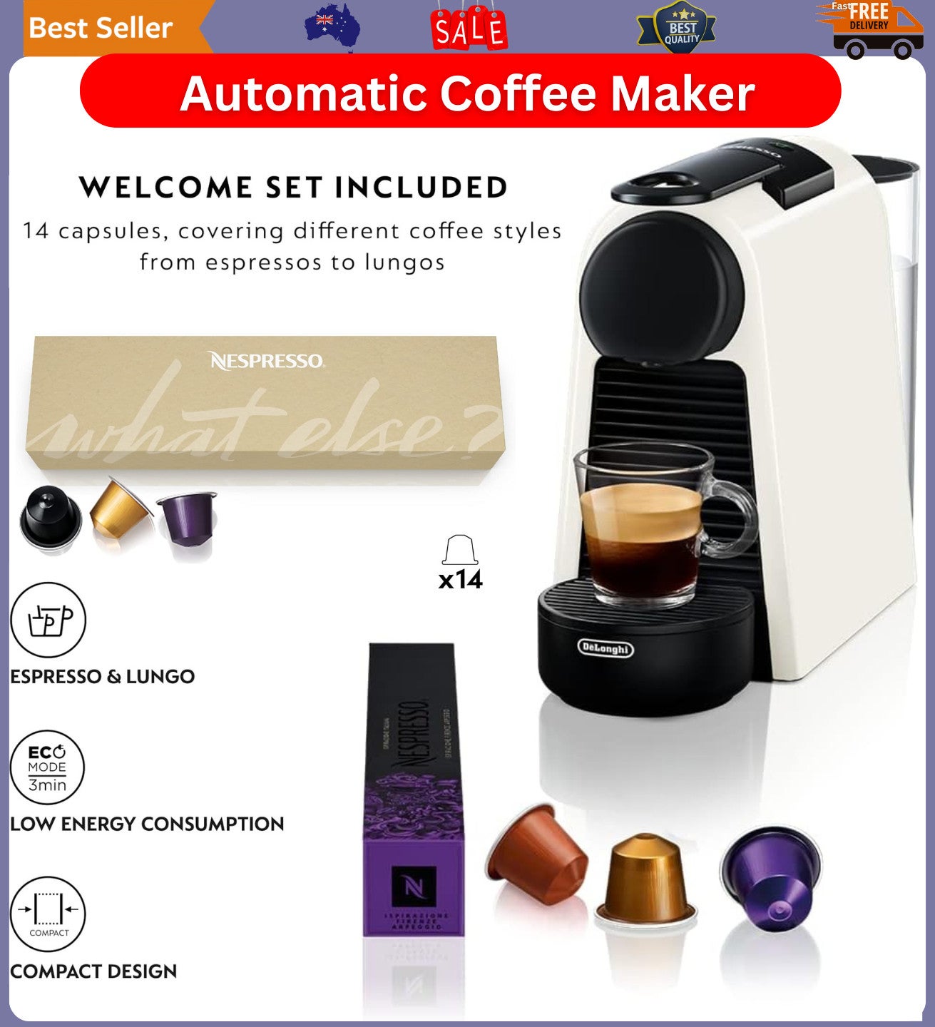 Nespresso Essenza Mini En85w Solo Automatic Coffee Maker Single Serve
