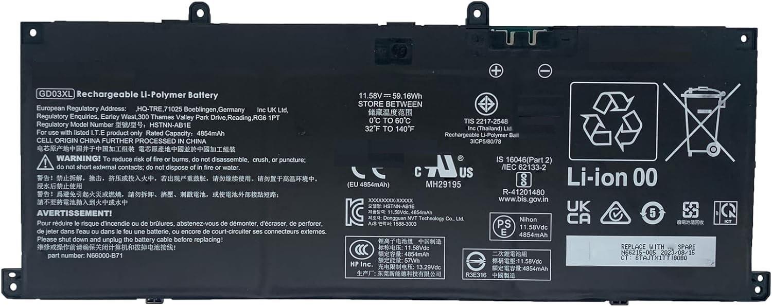 Battery 59.16wh 11.58v For Hp Envy X360 14-inch 2-in-1 Series 14-fa 14-fa0000