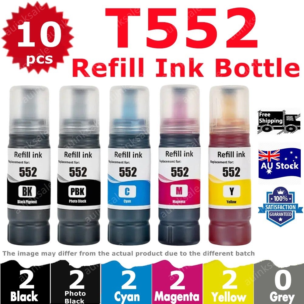 10 Compatible T552 552 Refill Ink Bottle For Epson Ecotank Photo Et-8550 Et-8500