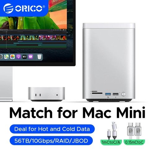 Orico Minitower Mac Mini M4 Dock M.2 Ssd 3.5 Inch Hard Drive Enclosure Type C
