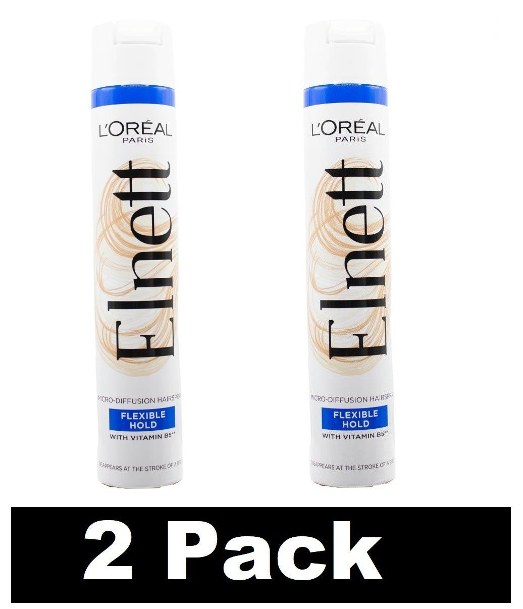 2 X Loreal Paris 400ml Micro Diffusion Hairspray Elnett Flexible Hold