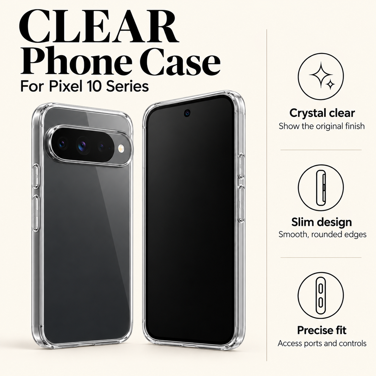 For Google Pixel 10 Pro Xl Fold Crystal Clear Case Shockproof Phone Cover