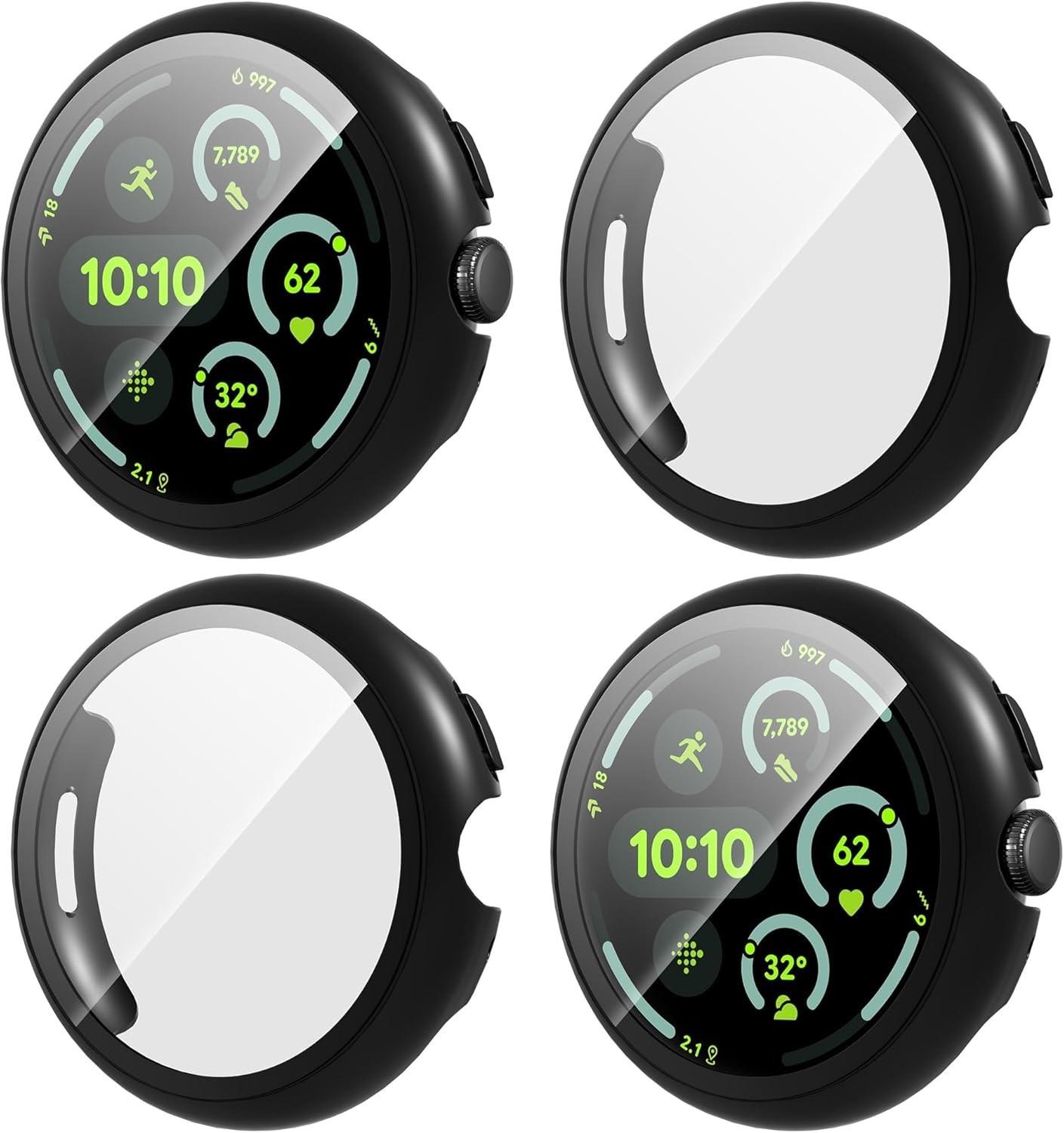 4-pack Hd Tempered Glass Screen Protector For Google Pixel Watch 3 45mm Bumper