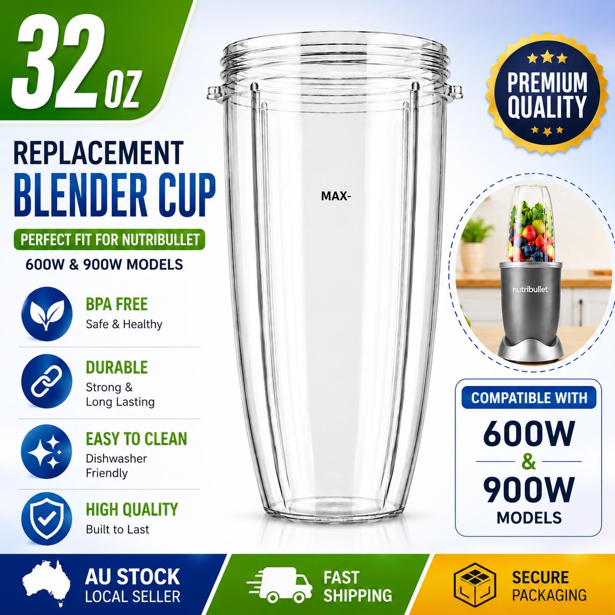 32oz Tall Blender Cup Compatible With Nutribullet Pro 900 600w Au