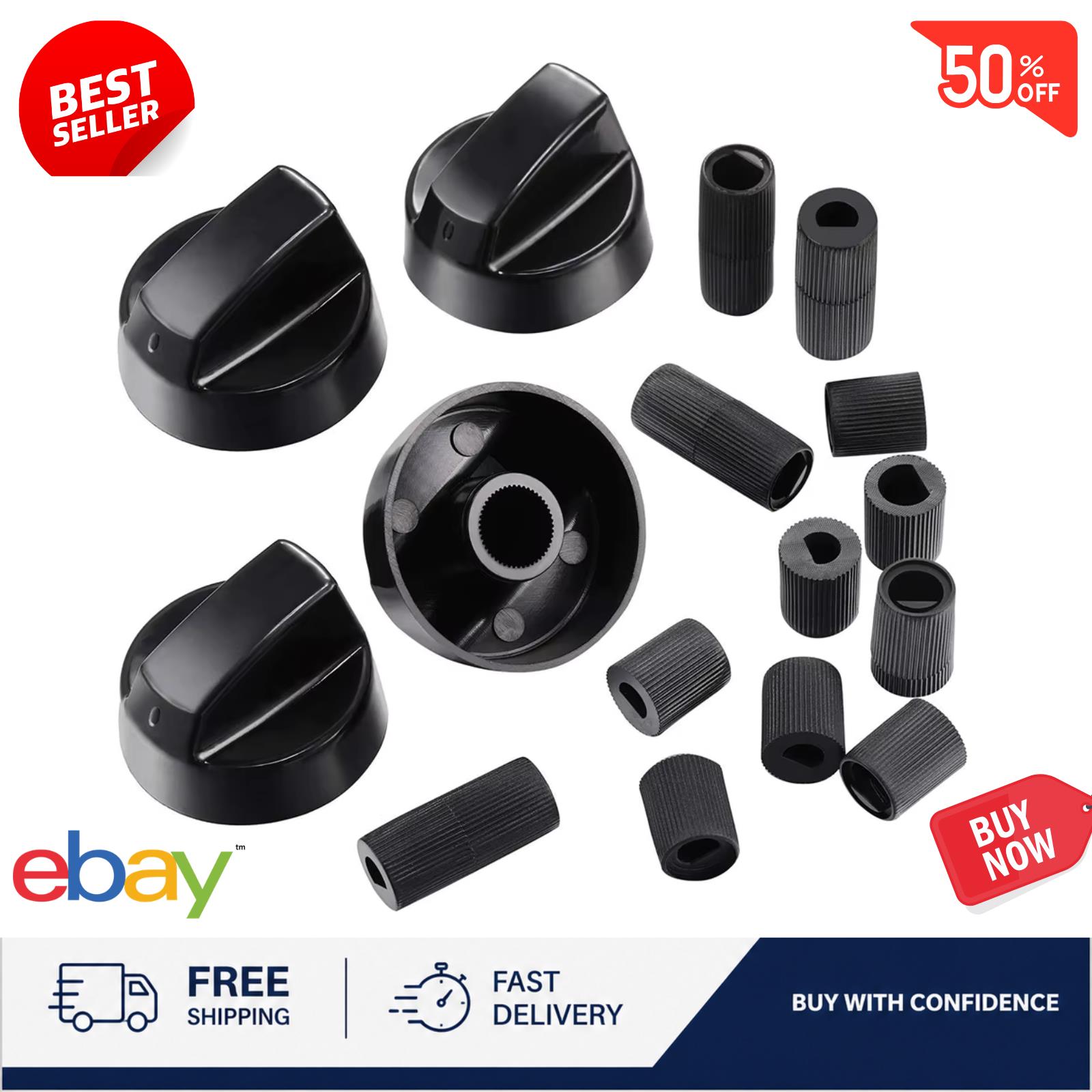 4x Universal Stove Top Control Knobs With 12 Adapters For Gas Cooktop & Oven