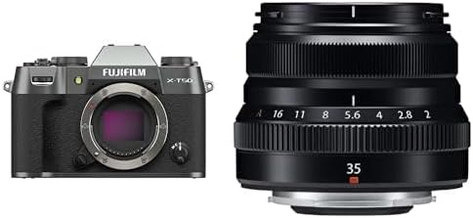Fujifilm X-t50 Mirrorless Digital Camera, Charcoal Silver + Xf35mm