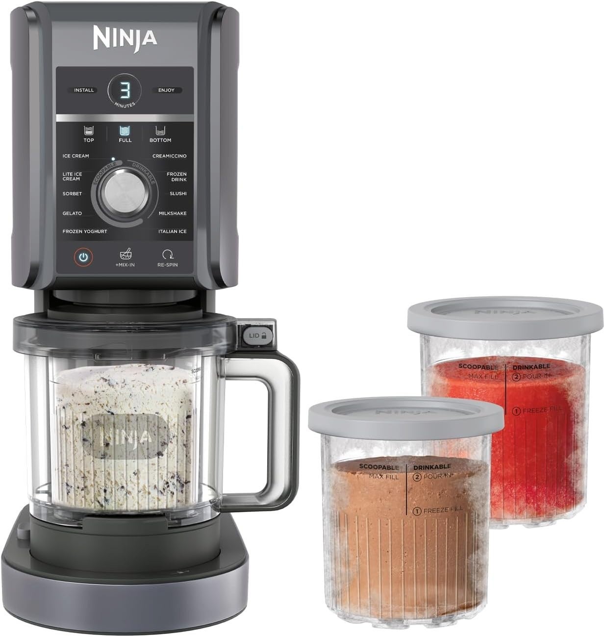 Creami Deluxe 11-in-1 Ice Cream & Frozen Dessert Maker, 2-in-1 Flavors, 3 Tubs