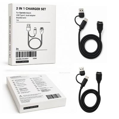 Travel Charger Cable For Garmin Lily 2 Active 2 Pack Usb-a Usb-c 4 Pin 1m