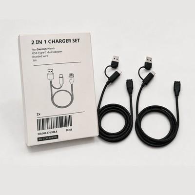 Usb-c Usb-a Charger Cable For Garmin Vivomove Sport 2 Pack 4 Pin Braided 1m