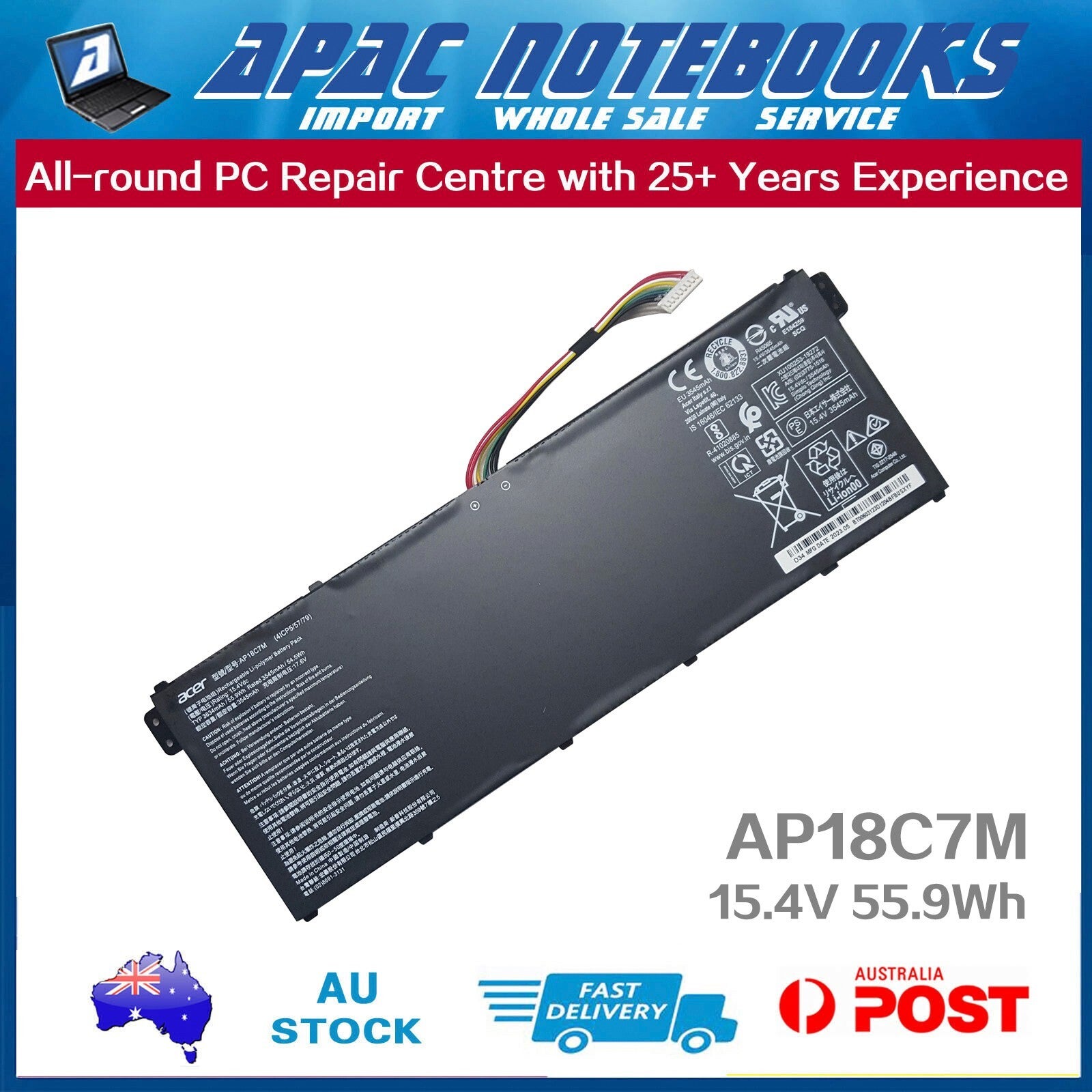 Genuine Acer Battery Ap18c7k Ap18c7m 4icp5/57/79 15.4v 55.9wh
