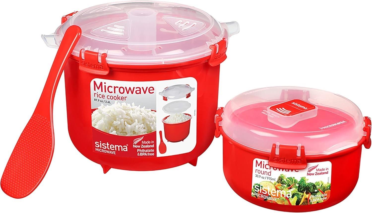 Sistema 82001 Microwave Rice Cooker (2.6l) And Round Microwave Food Container