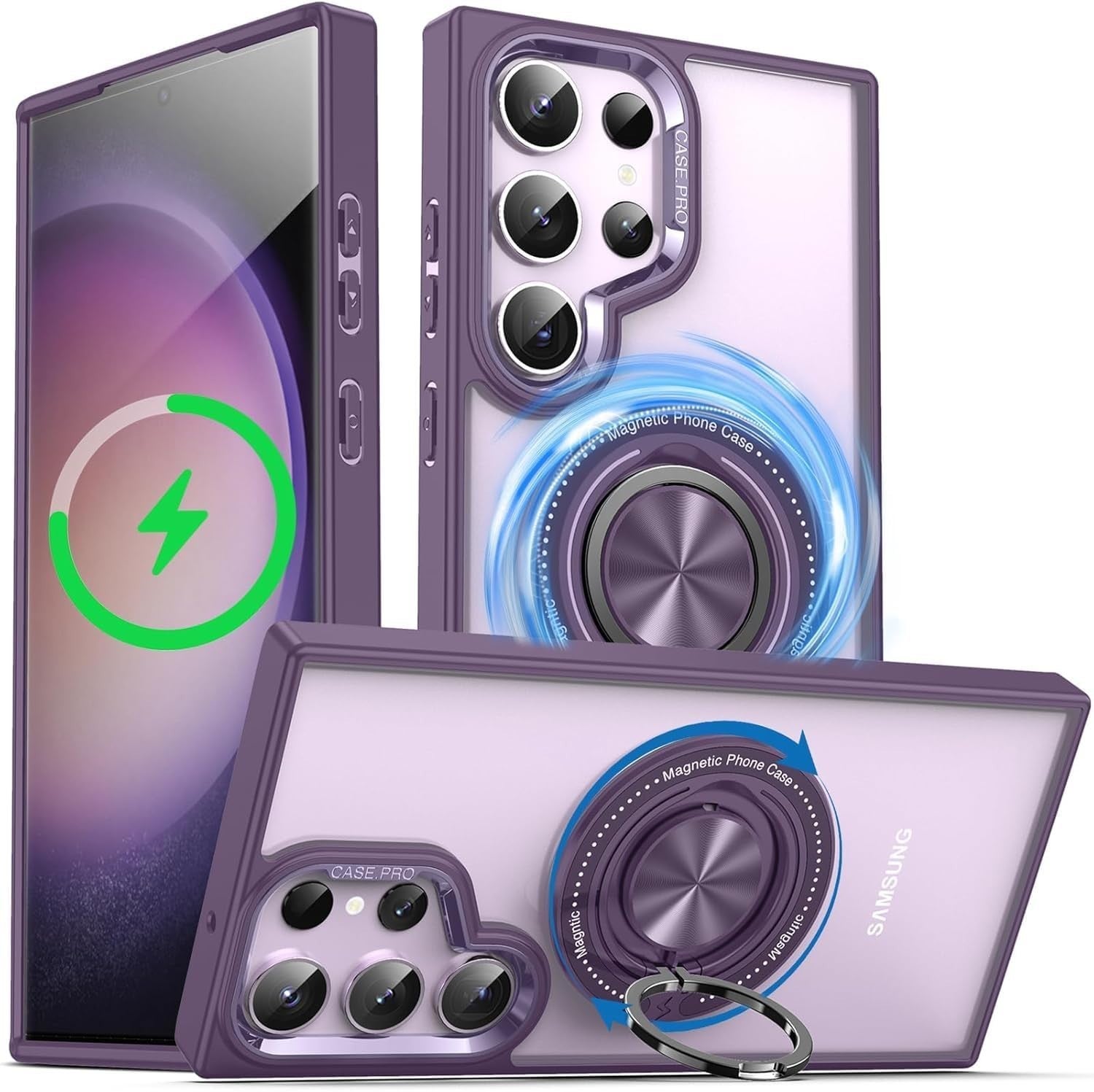 360° Rotatable Ring Case For Samsung Galaxy S25 Ultra - Clear Shockproof, Purple