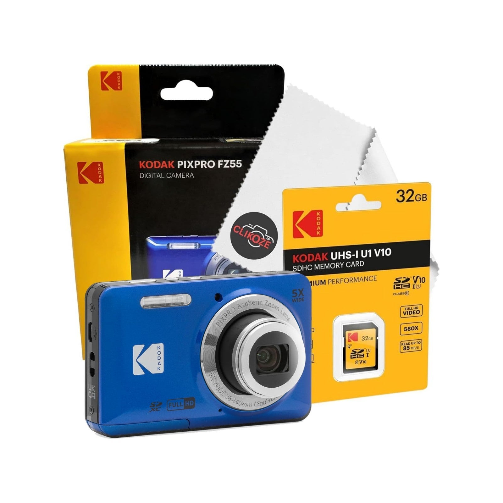 Digital Camera Set Bundle With Kodak Pixpro Fz55 Blue Compact Digital Camera, 32