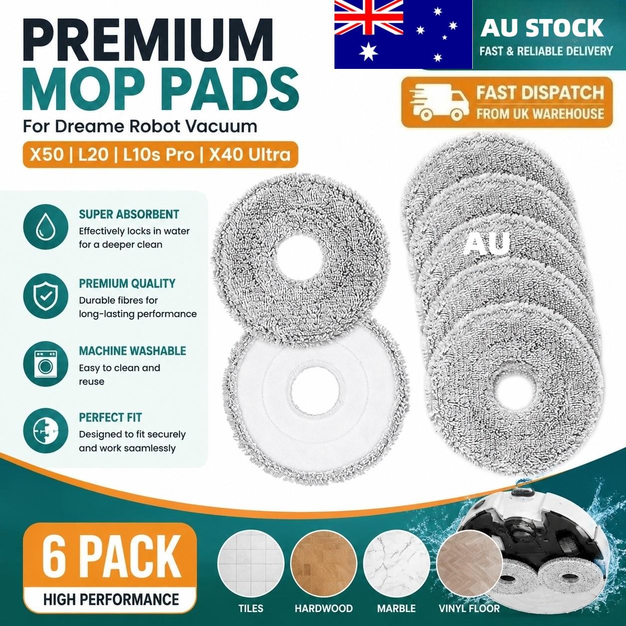 6pcs Replacement Mop Pads For Dreame L20 X50 X40 Xiaomi X10+ X20+