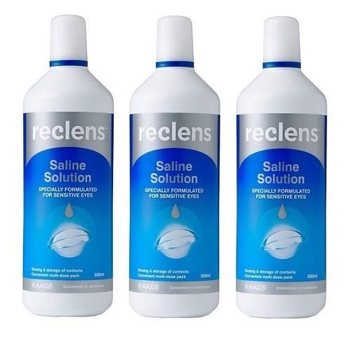 3 X Reclens Saline Solution 500ml For Sensitive Eyes