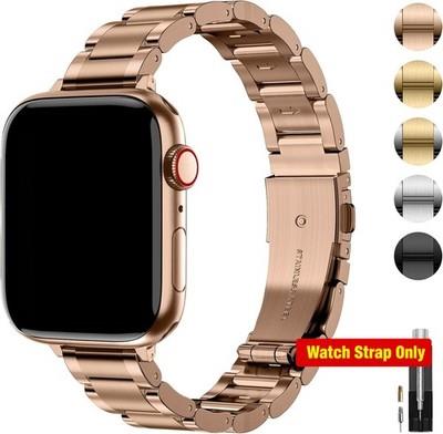 Rose Gold Slim Stainless Steel Band For Apple Watch 42mm Series 11/10 Compatible