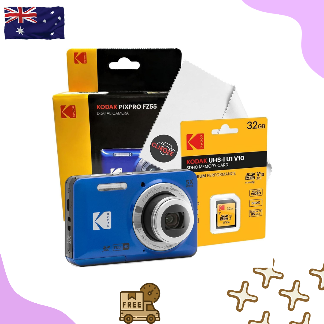 Digital Camera Set Bundle With Kodak Pixpro Fz55 Blue Compact Digital Camera, 32