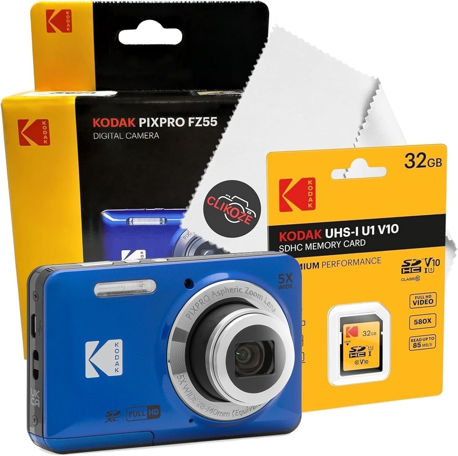 Digital Camera Set Bundle With Kodak Pixpro Fz55 Blue Compact Digital Camera, 32
