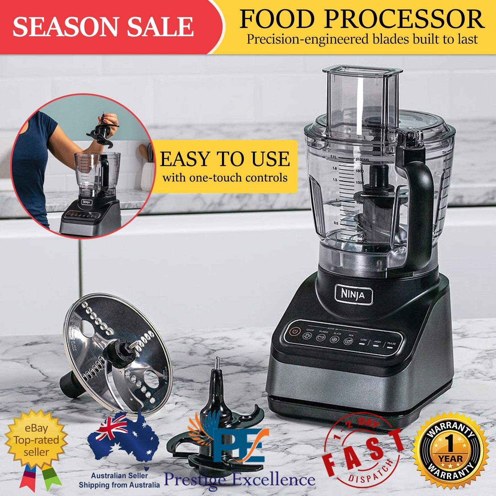 2.1l Precision Food Processor Electric 850w Dough Mixer Chopper Slicer Blade