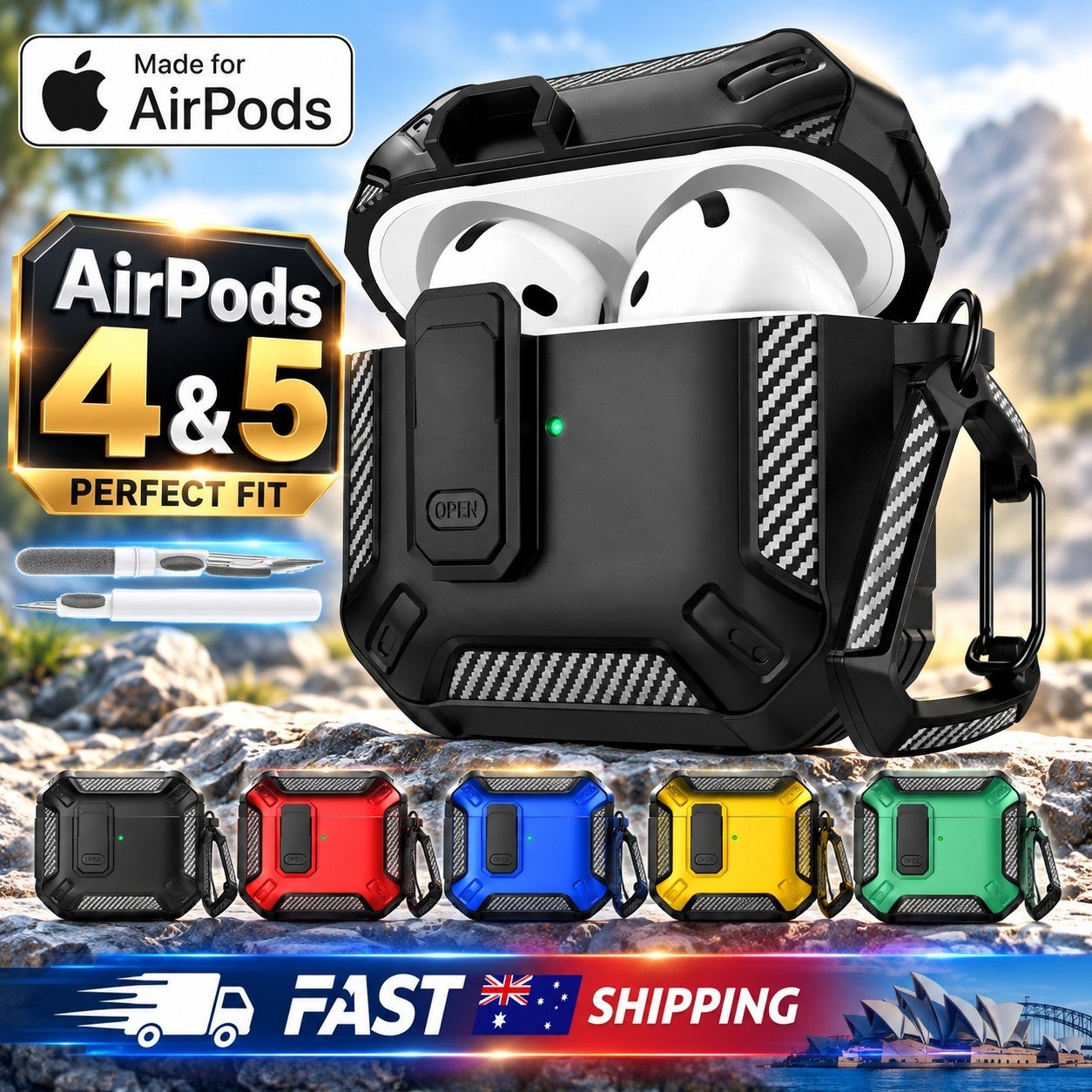 For Apple Airpods 5 4 Anc Heavy Duty Shockproof Armor Case Lock Cover Carabiner