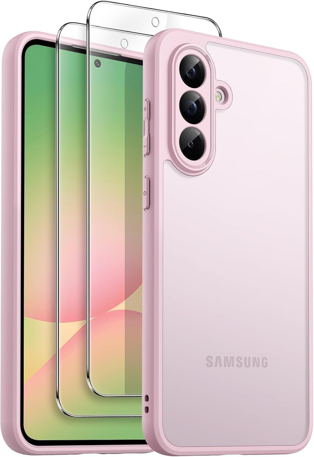 3 In 1 Matte Case For Samsung Galaxy A56 5g With 2-pack Tempered Glass, Olive