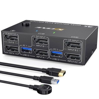 Kvm Dual Displayport, 4 Usb3.0 For 2 Computers, 2 In 2 Out Dp 1.4 Kvm E3y7