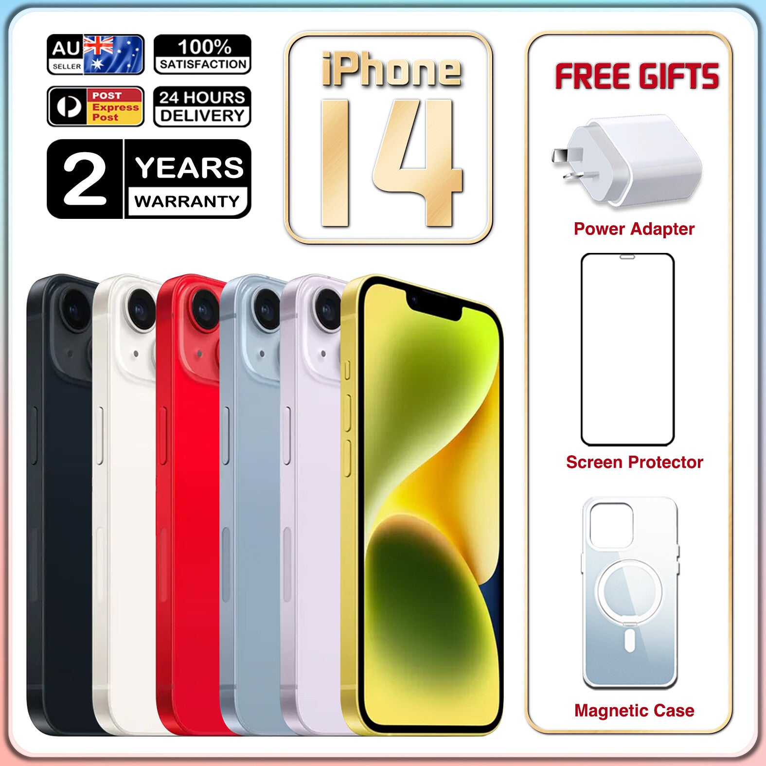Apple Iphone 14 Unlocked 64/128/256gb Sealed Colours 5g Mobile Free Express