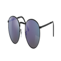 RAY-BAN Unisex Sunglasses RB3637 New Round - Frame color: Black, Lens color: Green Mirror Blue