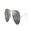 RAY-BAN Unisex Sunglasses RB3025 Aviator Chromance - Frame color: Gold, Lens color: Silver/Blue