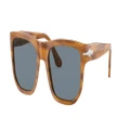 PERSOL Unisex Sunglasses PO3306S - Frame color: Striped Brown, Lens color: Light Blue