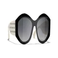 CHANEL Woman Sunglasses Oval Sunglasses CH5486 - Frame color: Black & White, Lens color: Grey