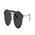 PERSOL Unisex Sunglasses PO3264S - Frame color: Black/Gold, Lens color: Black Polarized