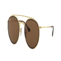 RAY-BAN Unisex Sunglasses RB3647N Round Double Bridge - Frame color: Gold, Lens color: Brown