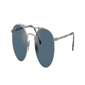 RAY-BAN Unisex Sunglasses RB8147M Round Double Bridge Titanium - Frame color: Silver, Lens color: Crystal Blue Polarized