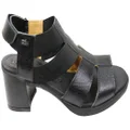 Opananken Chantel Womens Comfortable Leather Mid Heel Sandals Black 6 AUS or 37 EUR