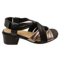 Opananken Vita Womens Comfortable Leather Mid Heel Sandals Black Multi 7 AUS or 38 EUR